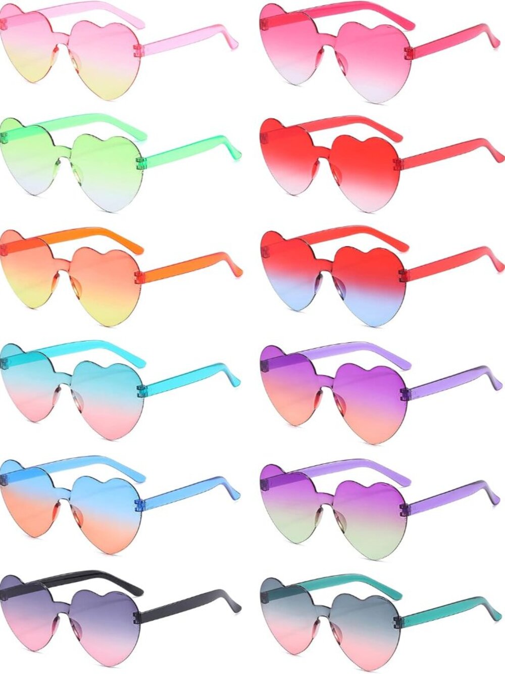 Heart Shaped Rimless Sunglasses 12Pack, Bachelor Party Cool Colorful Funky Sungl